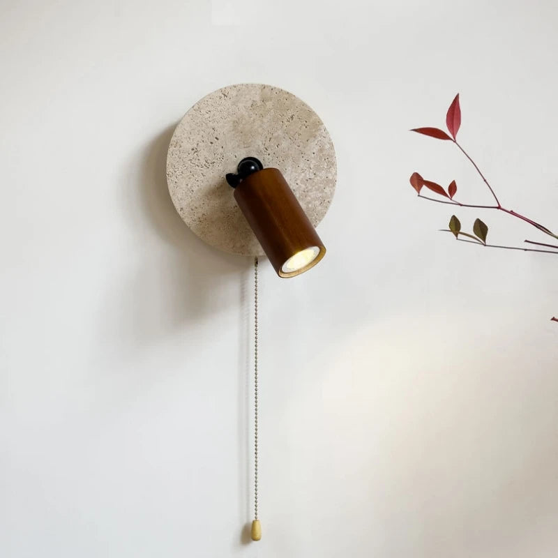 Stone and wood wall light with switch and round bulb - vue 3 sur 10