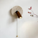 stone and wood wall light with switch for reading