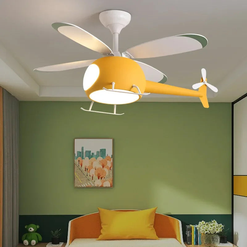 Helicopter ceiling fan LED light for children's bedroom - vue 4 sur 12