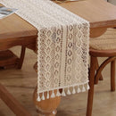 Boho crochet lace table runner with beige tassels