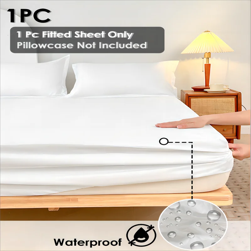 1PC Plain Color Waterproof Mattress Cover,Polyester Material, Thin Breathable,Bedroom，Four Seasons Apply - vue 5 sur 13