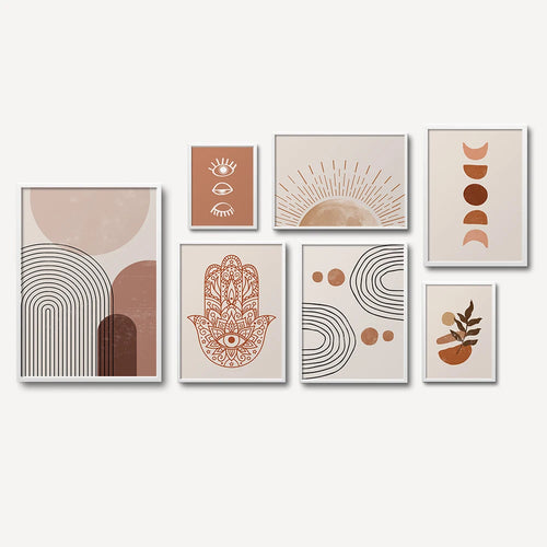 abstract geometry line rising sun moon canvas wall decor - vue 2 sur 13