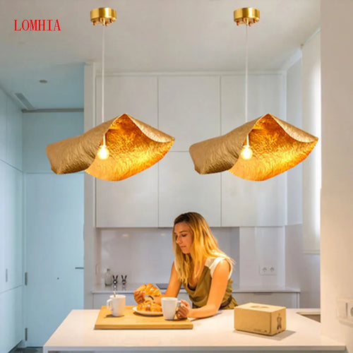 Luxury copper pendant light with retro lotus leaf design - vue 2 sur 13