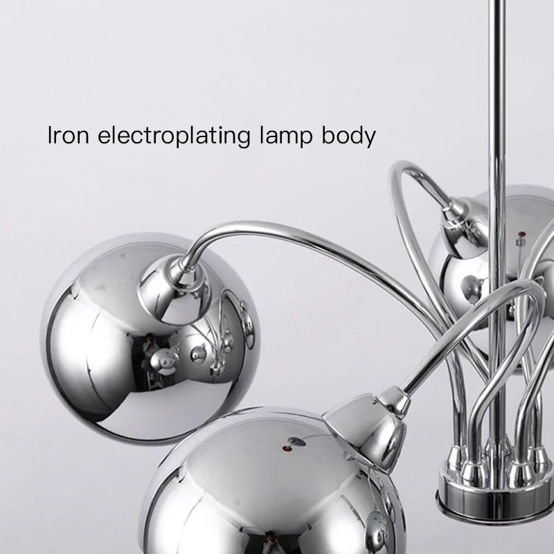 Nordic chrome chandelier with decorative globe lamps - vue 6 sur 14