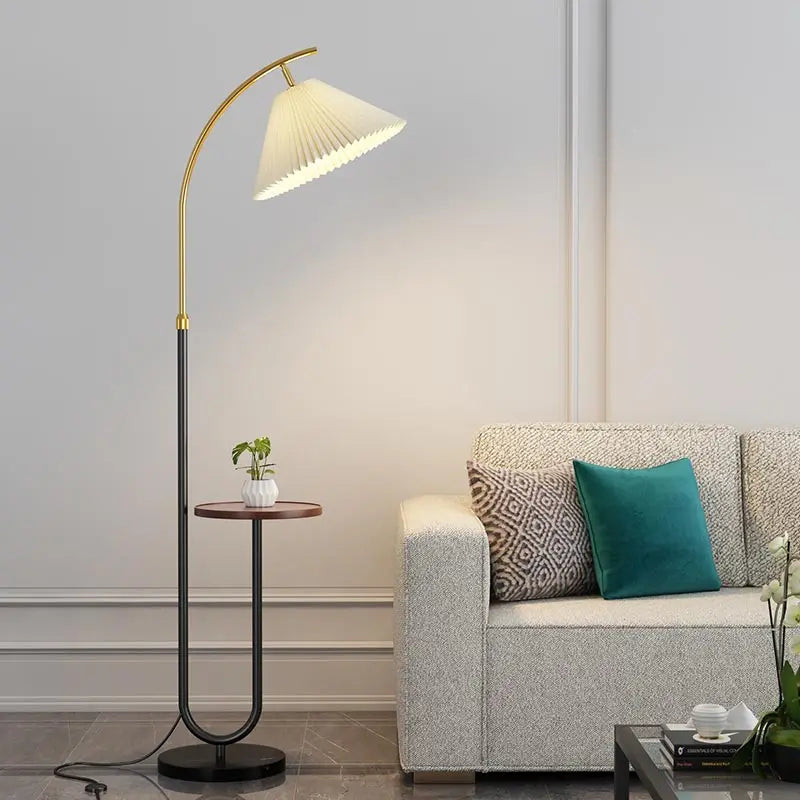 Nordic LED floor lamp with fabric shade for interior decoration