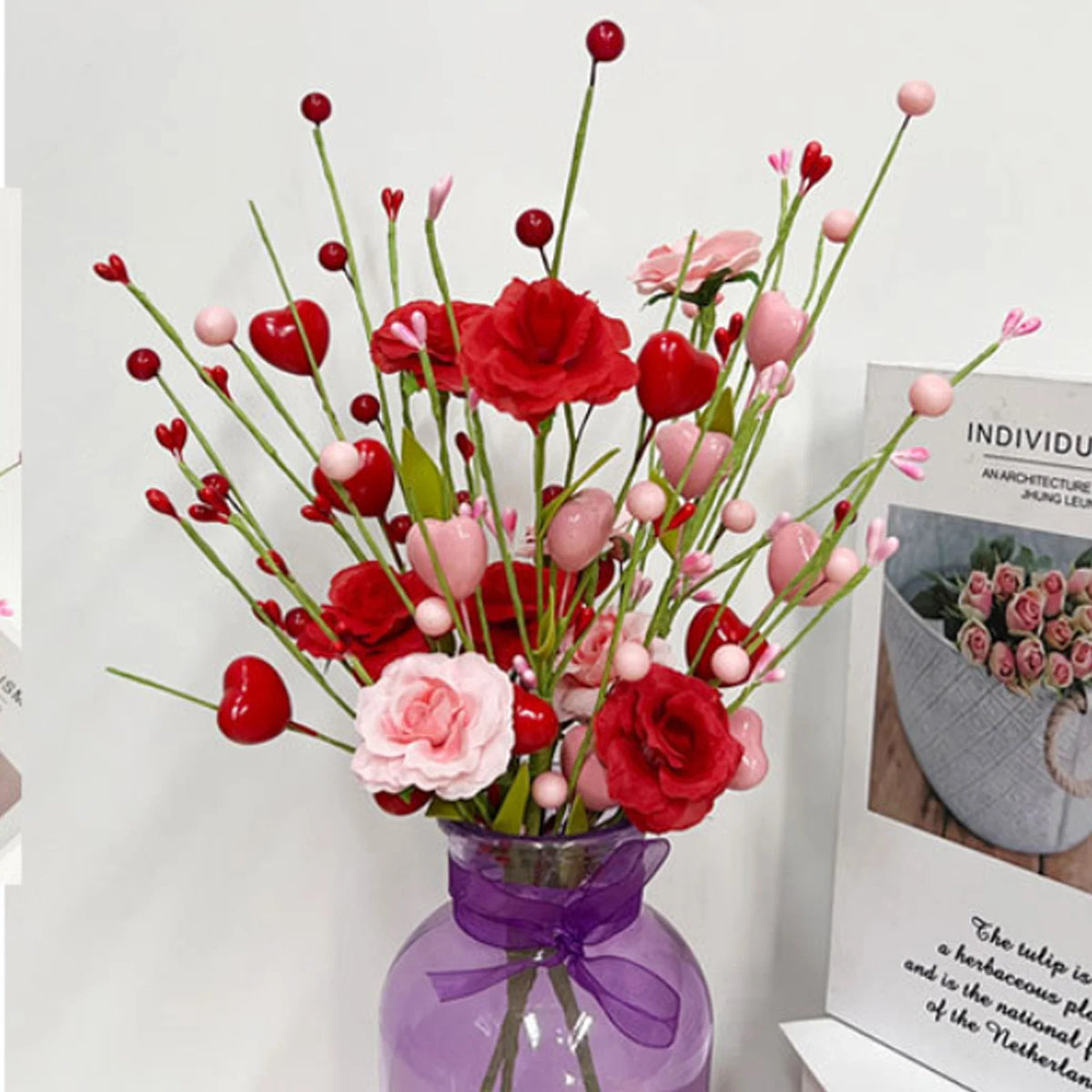 Valentine’s Day artificial rose branch with love berries