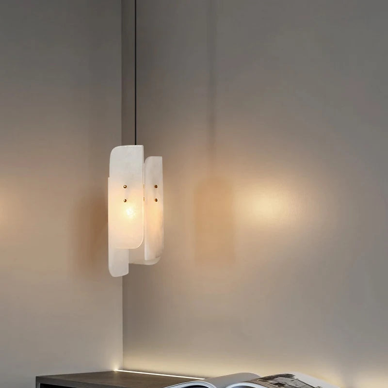 Genuine marble pendant light with copper wire and adjustable bulb - vue 4 sur 7