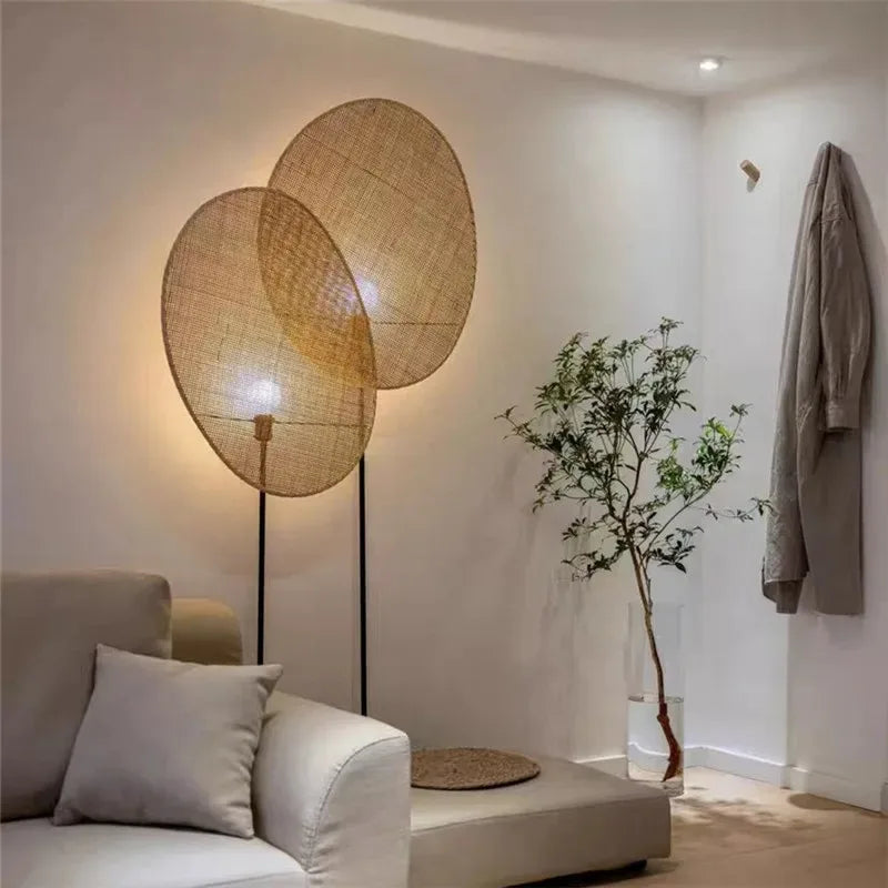 Wabi sabi woven rattan wall light for Japanese decor - vue 5 sur 15