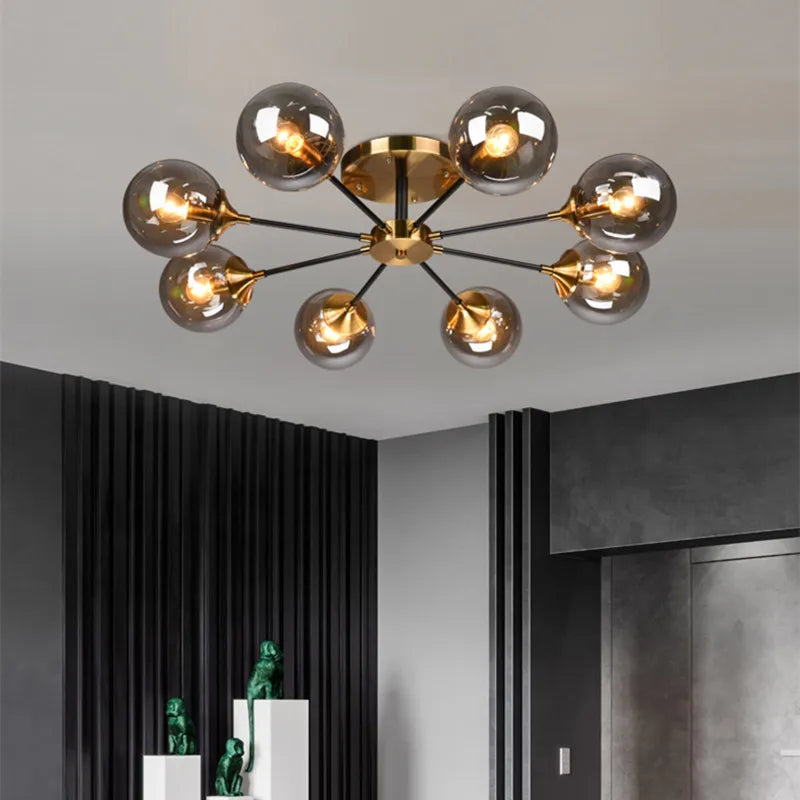 Clear and smoked grey glass LED ball chandelier