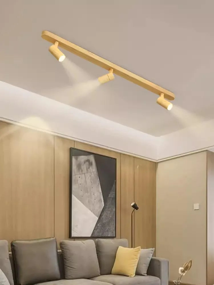Modern LED chandelier with wood-effect design for indoor use