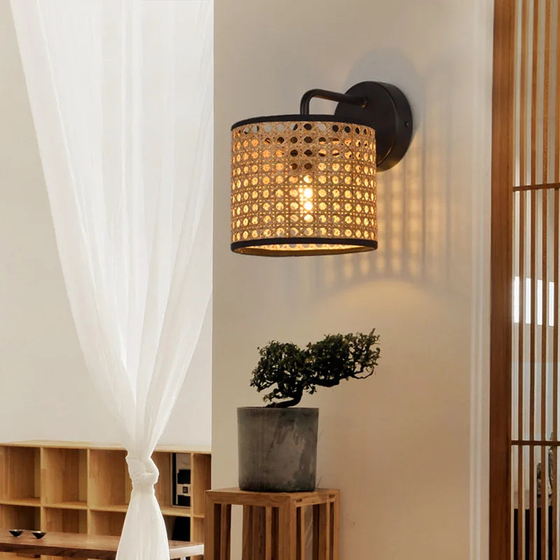 Handmade retro rattan wall light for versatile decorative spaces