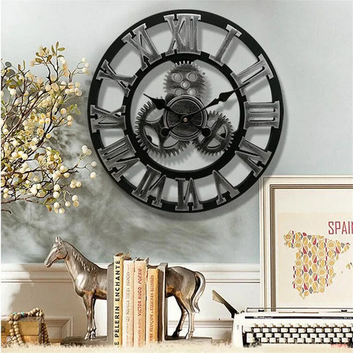 horloge murale rétro en bois style industriel pour décoration intérieure - vue 8 sur 7