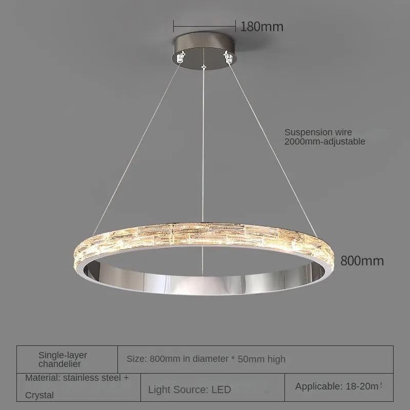 Luxurious modern stainless steel crystal pendant light - vue 9 sur 12