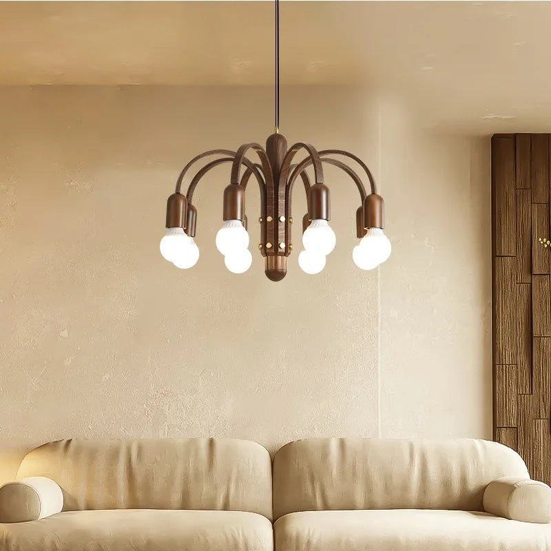 Nordic vintage style LED chandelier with wood effect for modern interiors