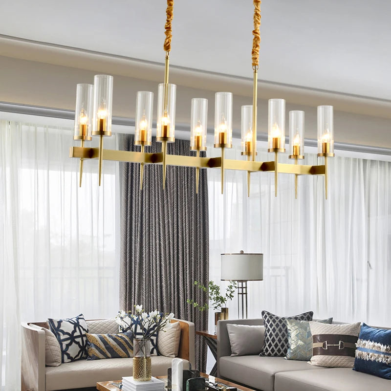 Gold metal and glass LED chandelier - vue 3 sur 24