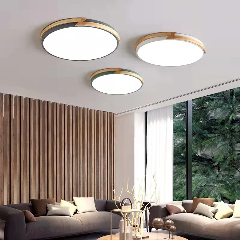 Ultra-slim dimmable LED ceiling light with wood