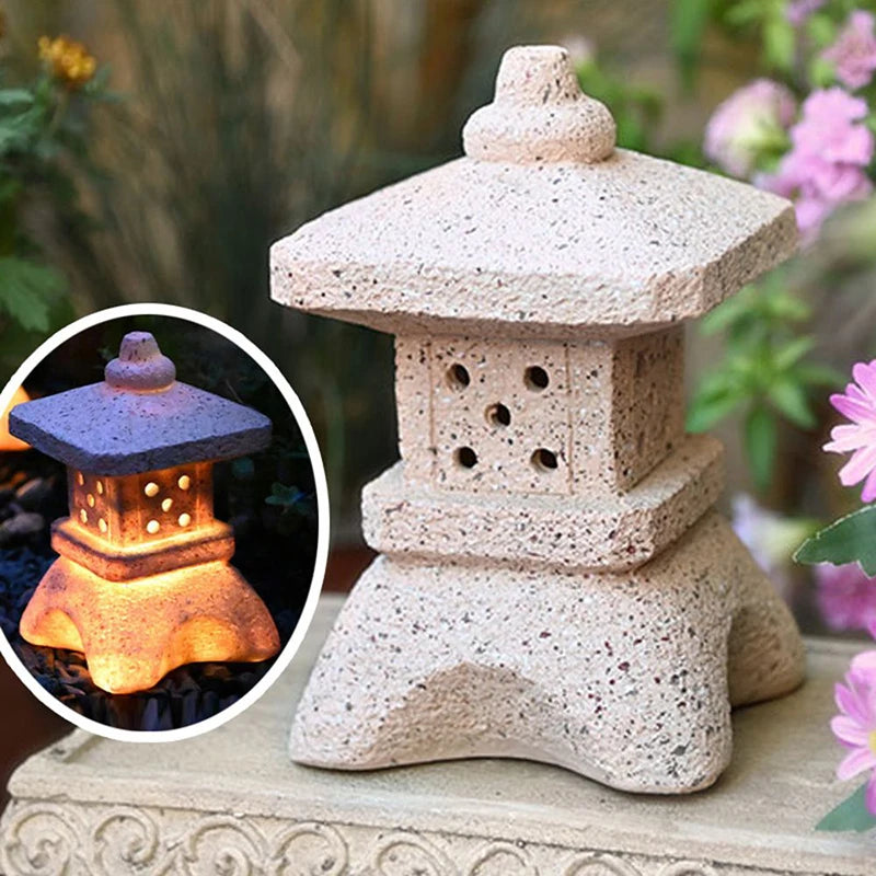 Japanese design waterproof solar resin garden sculpture lamp