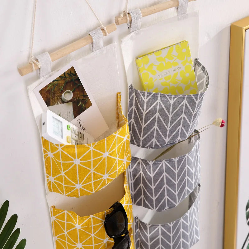 three-layer cotton and linen hanging storage bag - vue 4 sur 9