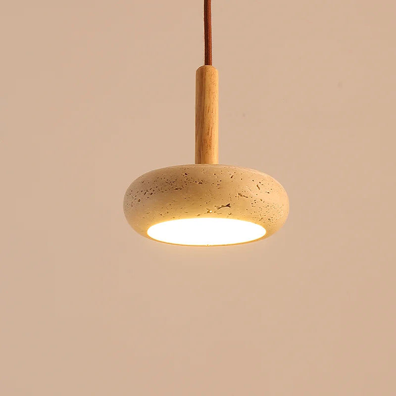 Travertine LED chandelier with natural stone pendant