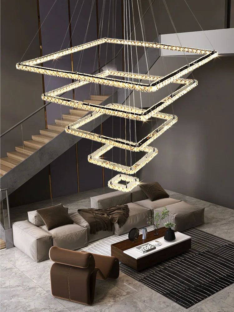Modern minimalist crystal LED chandelier with elegant design - vue 4 sur 11