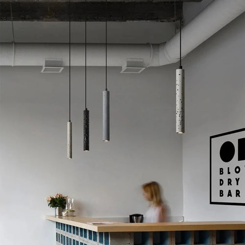 Terrazzo bar cement minimalist pendant light for dining room, bedroom, or bedside, industrial style single-head lamp - vue 9 sur 9