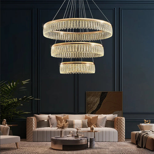 Luxurious round crystal LED chandelier with multiple ring design - vue 4 sur 20