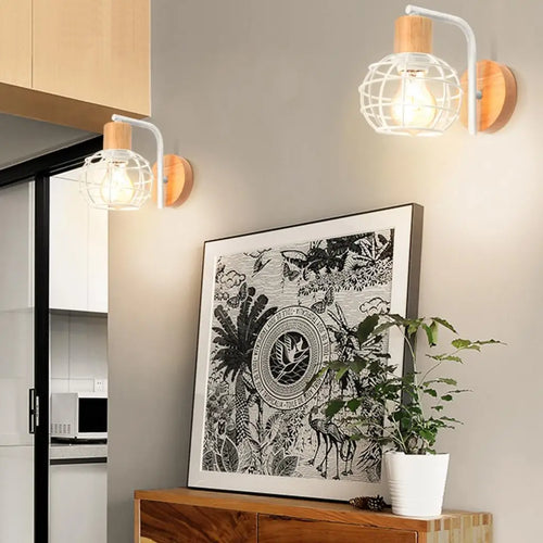 vintage industrial wall light cage metal lampshade retro style - vue 4 sur 14