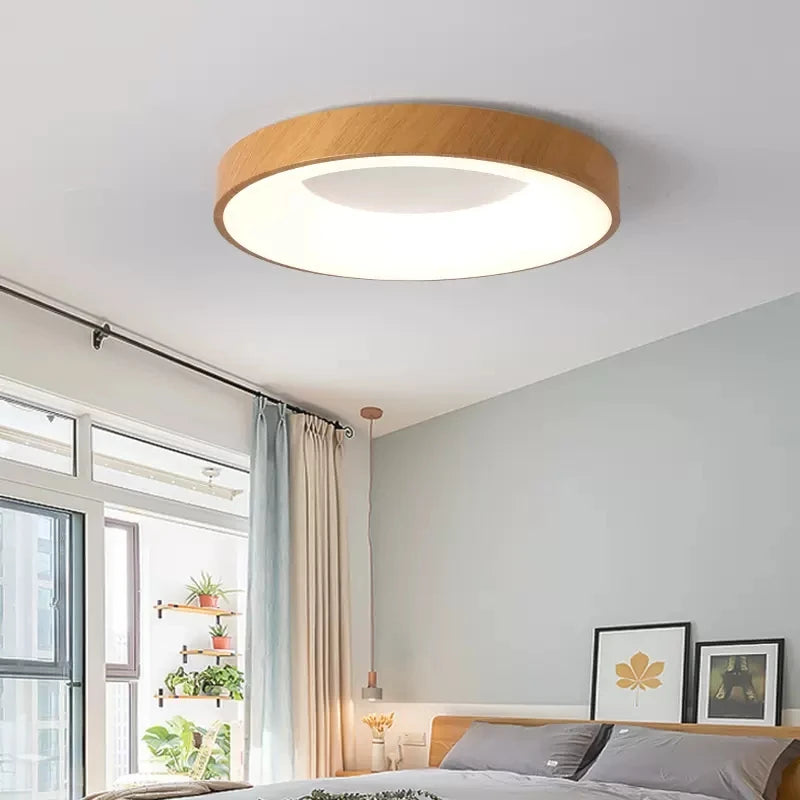Ultra-slim round wood grain LED ceiling light