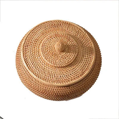 Round rattan basket boxes with lid for versatile storage