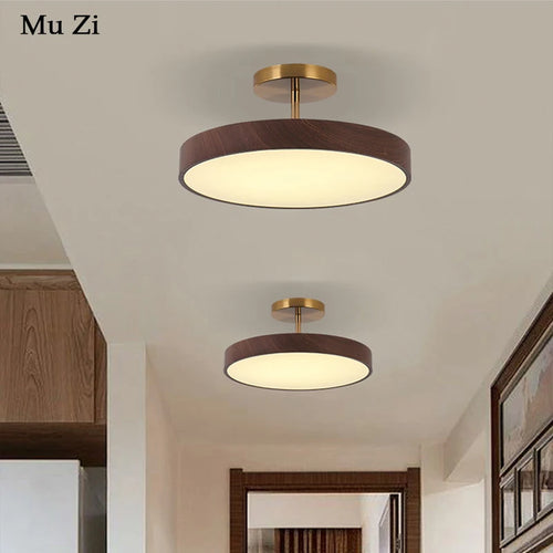 Modern round ceiling light with wood-effect finish for elegant interiors