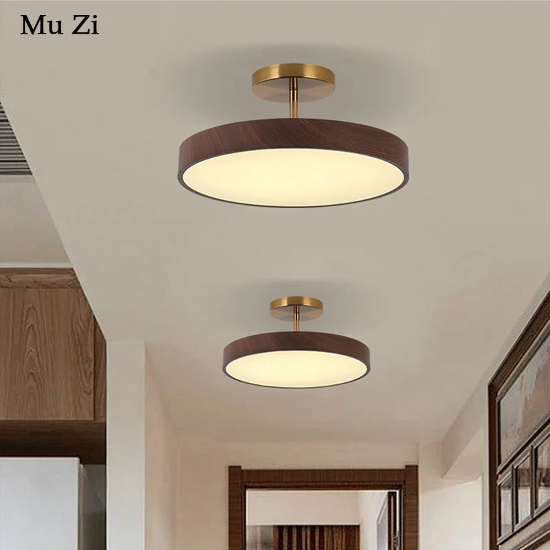 Modern round ceiling light with wood-effect finish for elegant interiors