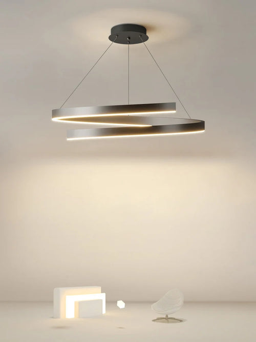 Modern single ring gold iron chandelier with indoor LED lighting - vue 3 sur 15