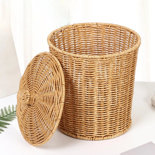 hand-woven laundry basket with lid and convenient opening - vue 7 sur 7