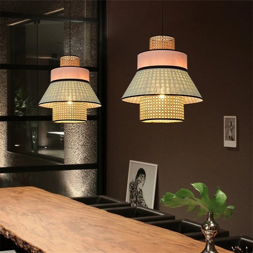 Handwoven nordic rattan pendant light - vue 4 sur 21
