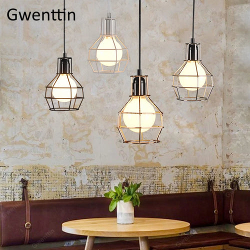 Iron cage pendant light for modern retro interior decor - vue 3 sur 11