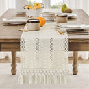 Boho ivory macramé table runner with fringe