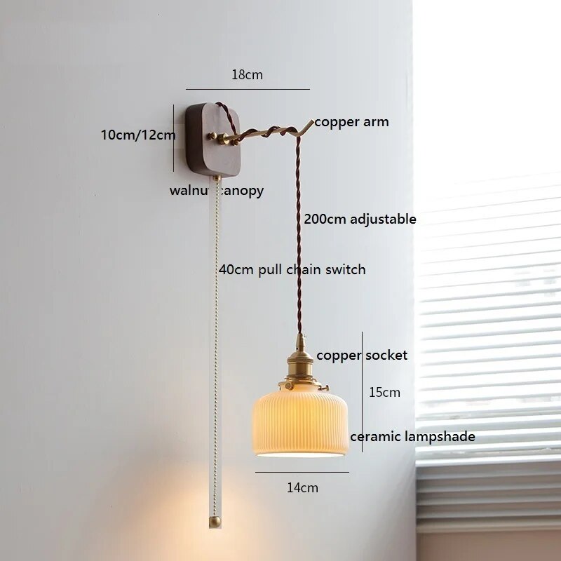 Modern walnut and copper LED wall light plug-in - vue 11 sur 23