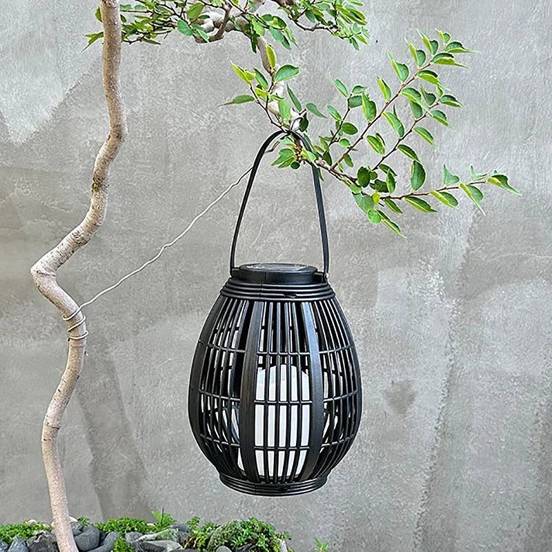 lanterne solaire en rotin pour balcon et jardin décoratif - vue 6 sur 6