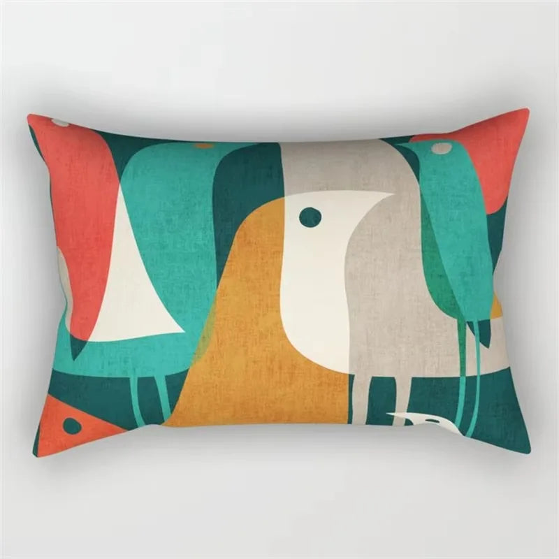 Geometric rainbow and botanical cushion cover