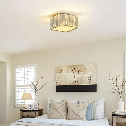 Modern simple crystal square ceiling chandelier luxury LED ceiling light for living room and bedroom - vue 5 sur 6
