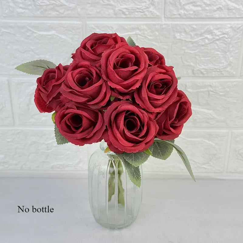 Bouquet of 10 decorative artificial silk roses for events - vue 10 sur 14
