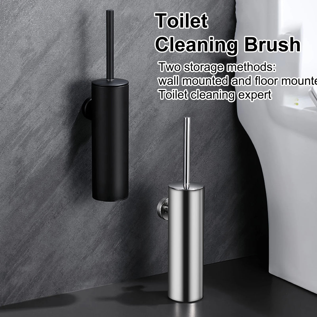 Durable stainless steel wall-mounted toilet brush for bathroom