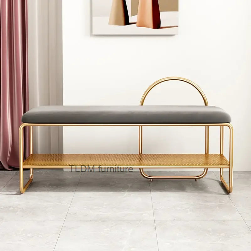 trendy shoe bench with cushion and two-tier shelf