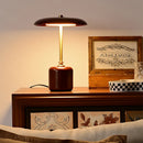 Retro glass, wood and copper designer table lamp