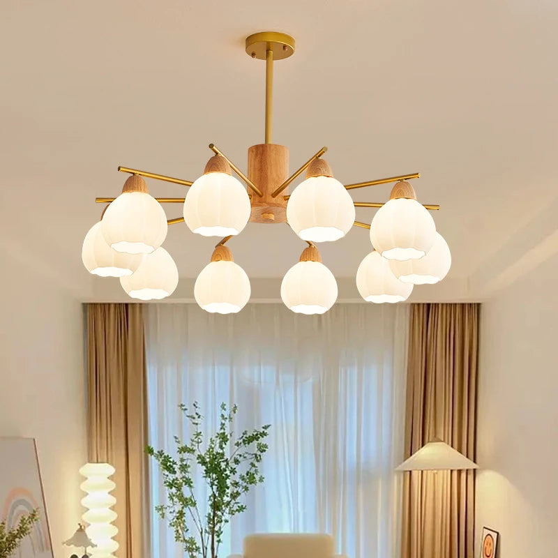 Modern wooden and glass chandelier Japanese style for interior decoration