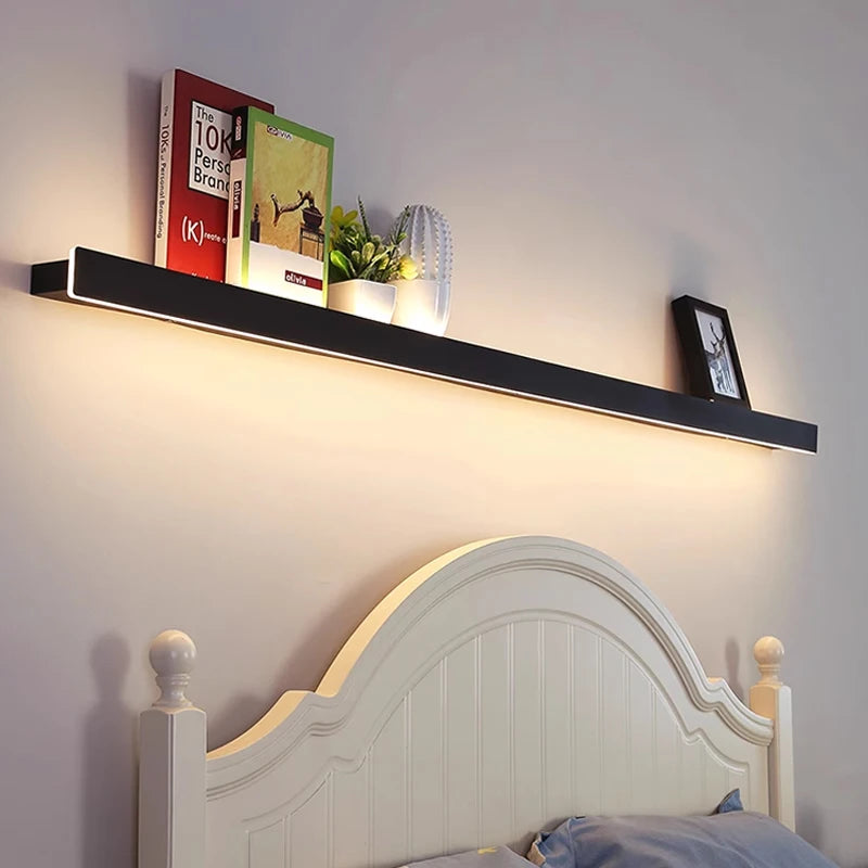 Simple long strip wall lamp with shelf and switch, eye protection bedside lighting