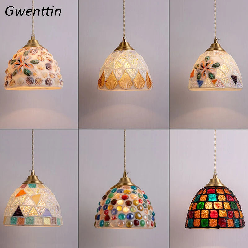 Mediterranean shell pendant light Tiffany style for interior decoration