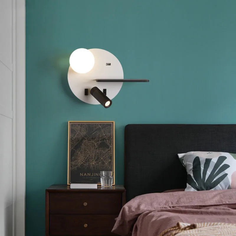 led wall light with usb charging for mobile phone - vue 3 sur 10