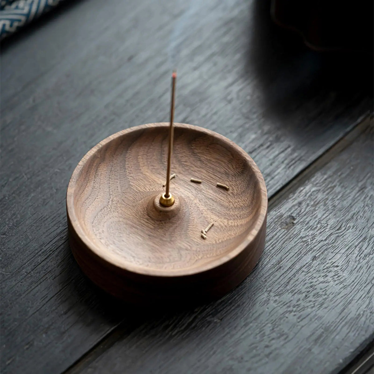 Round wooden incense burner for meditation and home decor
