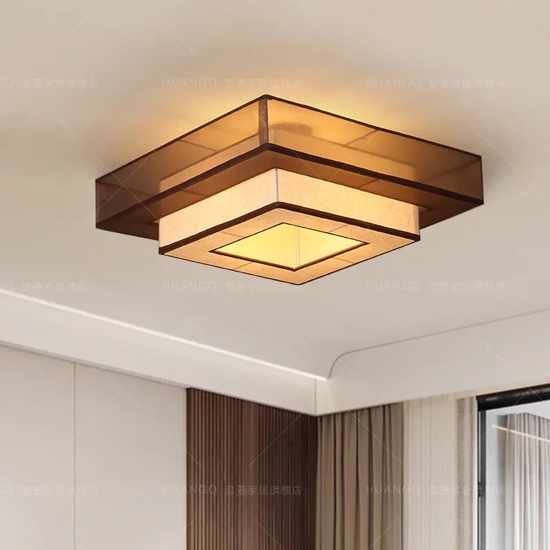 Retro Chinese Japanese wabi-sabi decorative fabric ceiling light